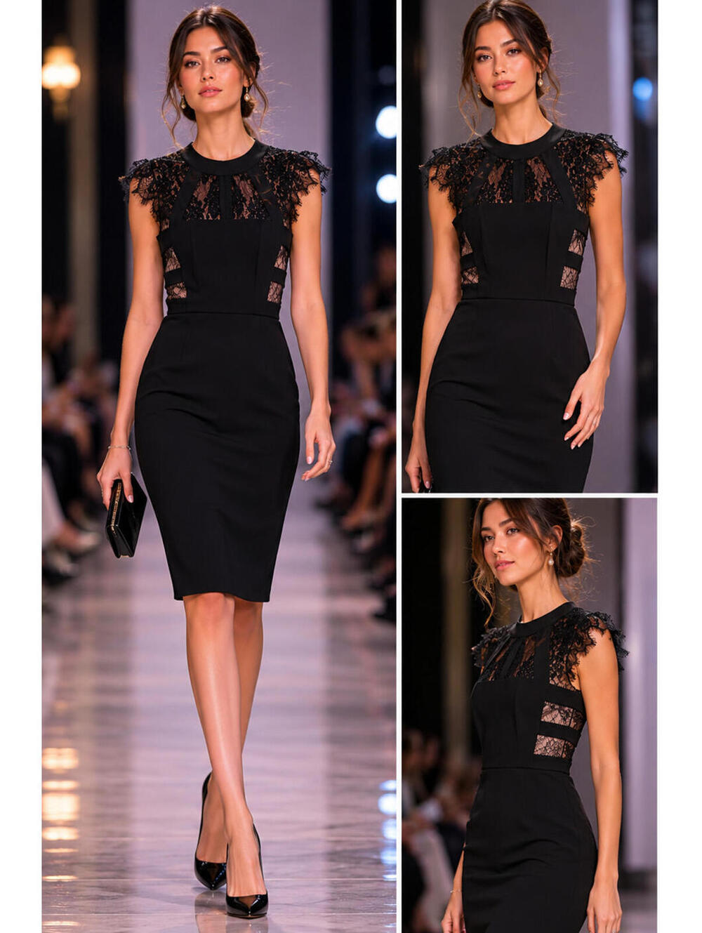 Julia Jordan Black Lace Illusion Sheath Cocktail Dress Elegant Cap Sleeve sz 10